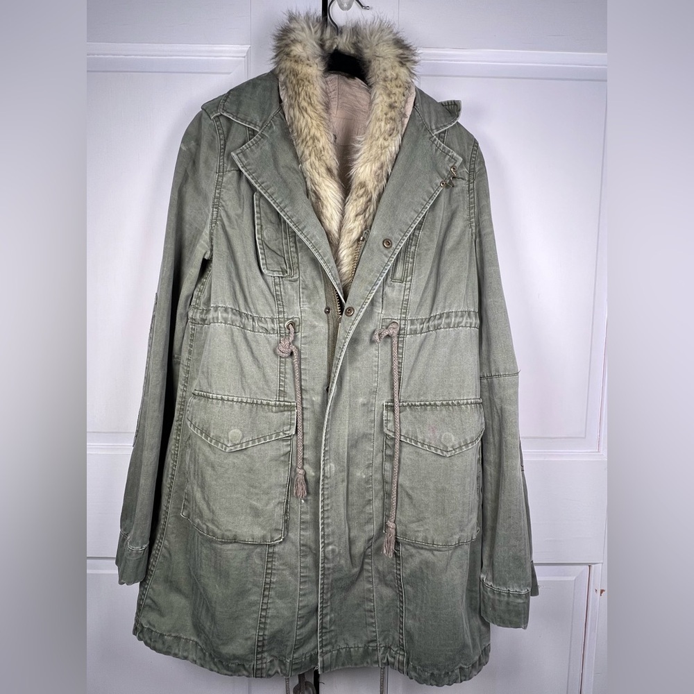 Vintage We The Free Olive Utility Jacket/Removable Faux Fur Lining Size XS - Picture 2 of 10
